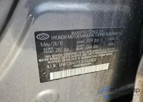 2018 Hyundai Elantra Sel из США, поврежденный, VIN 5NPD84LF8JH368903
